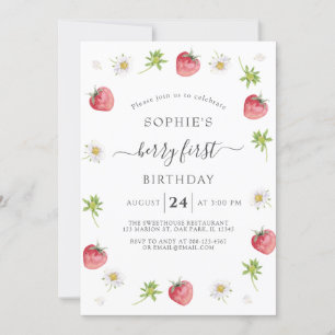 Invitation Berry sucré aux fraises moderne Premier anniversai