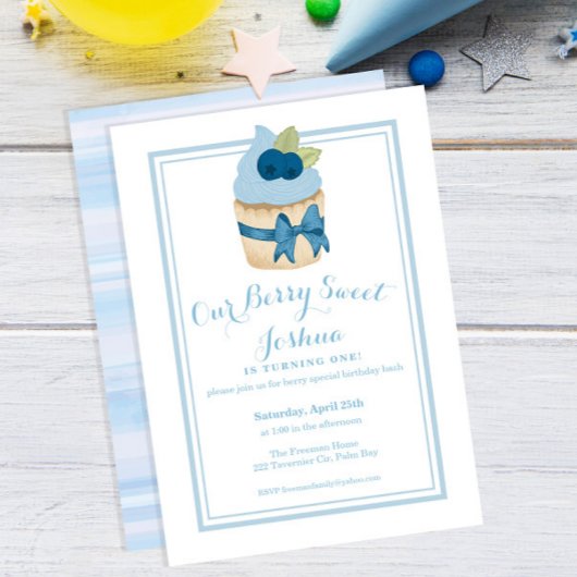 Invitation Berry Sweet 1er anniversaire Boy Blueberry Cupcake