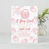 Invitation Berry Sweet à la main Baby shower de fraise fille (Debout devant)