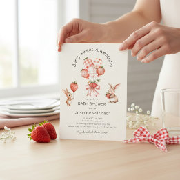 Invitation Berry Sweet Adventure Watercolor Strawberry Bunny 
