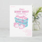 Invitation Berry Sweet Anniversaire Doodday Pink Strawberry (Debout devant)