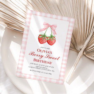 Invitation Berry Sweet Anniversaire Rose Ruban fraise