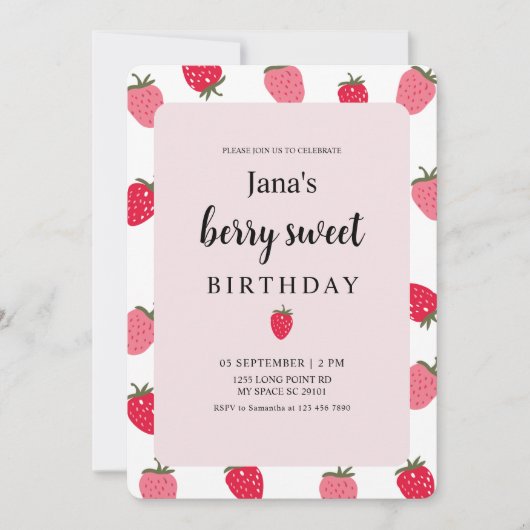 Invitation Berry Sweet Anniversaire | Thème fraise (Devant)