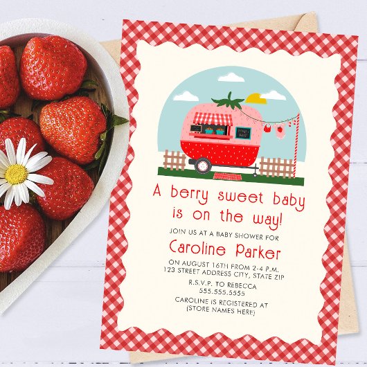 Invitation Berry Sweet Baby Camper fraise