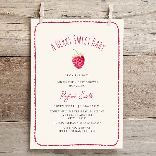 Invitation Berry Sweet Baby Raspberry Doodle Girl Baby shower