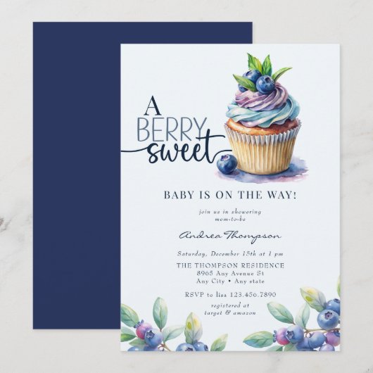 Invitation Berry Sweet Baby shower (Devant / Derrière)