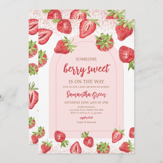 Invitation Berry Sweet Baby shower (Devant / Derrière)