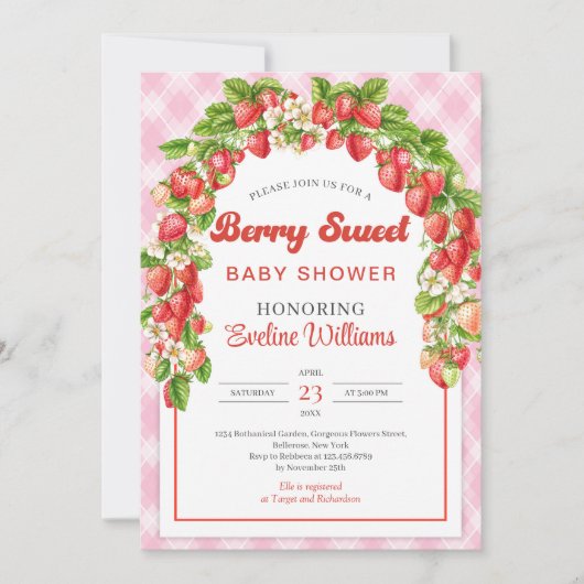 Invitation Berry Sweet Baby shower | Boho Pink Strawberry (Devant)