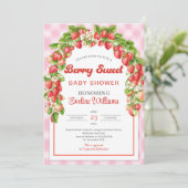 Invitation Berry Sweet Baby shower | Boho Pink Strawberry (Debout devant)