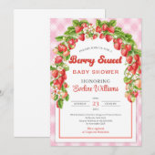 Invitation Berry Sweet Baby shower | Boho Pink Strawberry (Devant / Derrière)