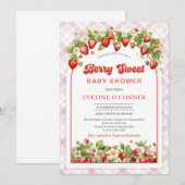 Invitation Berry Sweet Baby shower | Boho Pink Strawberry (Devant / Derrière)