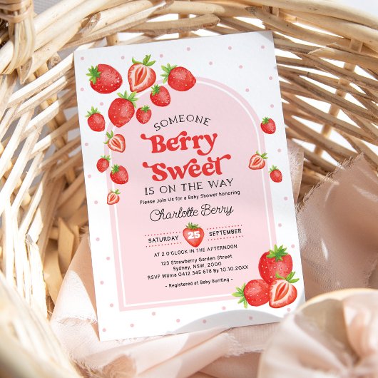 Invitation Berry Sweet Baby shower | Boho Pink Strawberry