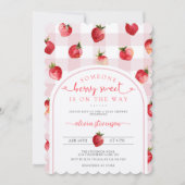 Invitation Berry Sweet Baby shower fraises Kraft (Devant)