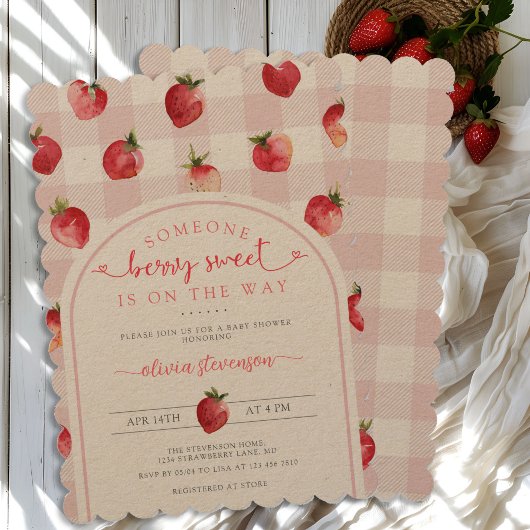 Invitation Berry Sweet Baby shower fraises Kraft