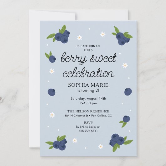 Invitation Berry Sweet Blueberry Anniversaire Périwinkle Bleu (Devant)