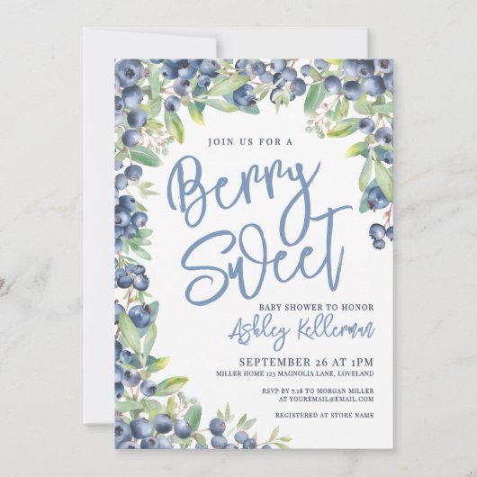 Invitation Berry Sweet Blueberry Baby Shower (Devant)