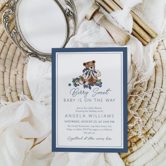 Invitation Berry Sweet Blueberry Ours bébé Garçon Douche