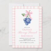 Invitation Berry Sweet Blueberry Pink Bow Coquette anniversai (Devant)