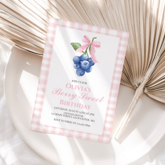 Invitation Berry Sweet Blueberry Pink Bow Coquette anniversai