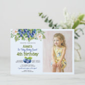 Invitation Berry Sweet Blueberry thème Fille's Birthday (Debout devant)