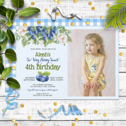Invitation Berry Sweet Blueberry thème Fille's Birthday