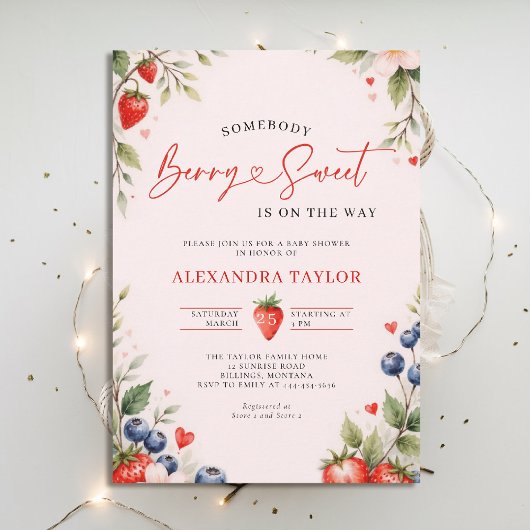 Invitation Berry Sweet Botanical Berries Pink Baby Shower