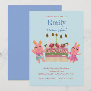 Invitation Berry Sweet Bunny Buddies Bleu Anniversaire