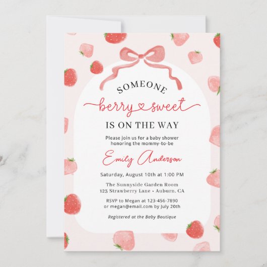 Invitation Berry Sweet Croquette Bow En vichy Baby shower (Devant)