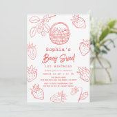 Invitation Berry Sweet dessiné à la main Starawberry 1er anni (Debout devant)
