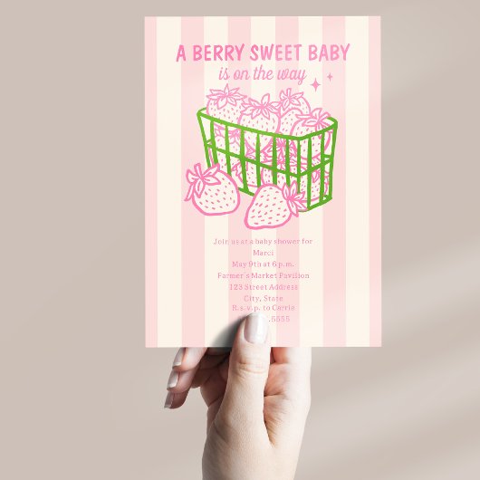 Invitation Berry Sweet Doodle Rose Green Girl Baby shower