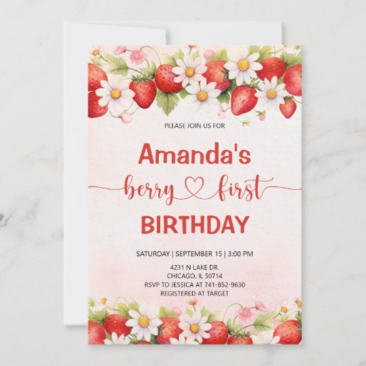 Invitation Berry Sweet First Birthday (Devant)