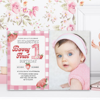 Invitation Berry Sweet First Birthday Photo – Straberry party