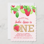 Invitation Berry Sweet fraise 1er anniversaire fille rouge ve (Devant)