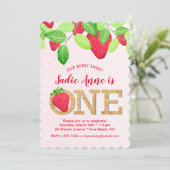 Invitation Berry Sweet fraise 1er anniversaire fille rouge ve (Debout devant)