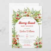 Invitation Berry Sweet Fraise Feuilles (Devant / Derrière)