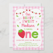 Invitation Berry Sweet fraise rose Vert premier anniversaire (Devant)