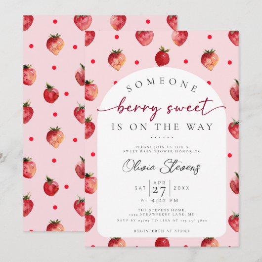 Invitation Berry Sweet Fruit Baby shower (Devant / Derrière)