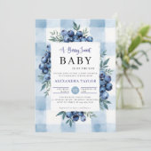 Invitation Berry Sweet Gingham Blueberries Baby Shower (Debout devant)
