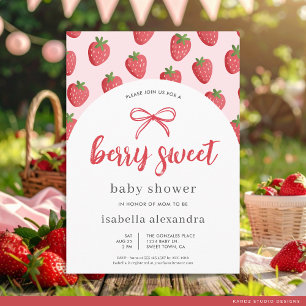 Invitation Berry Sweet Girl Pink Bow Baby shower fraise