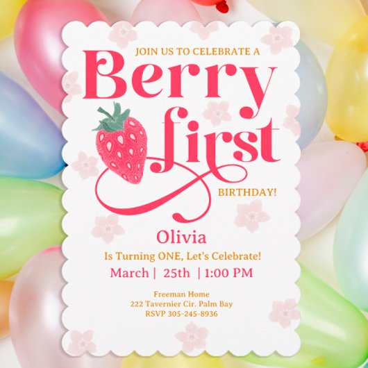 Invitation Berry Sweet Girl’s 1st Birthday Party - fraise