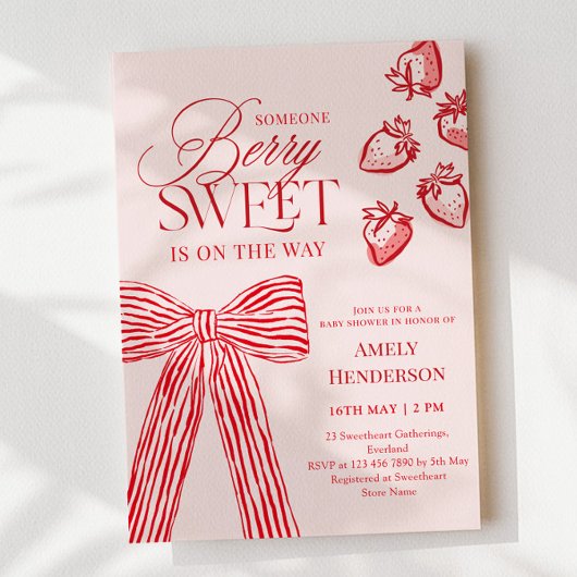 Invitation Berry Sweet Hand Drawn Bow Baby Shower