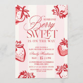 Invitation Berry Sweet Hand Drawn Strawberry Baby Shower (Devant)