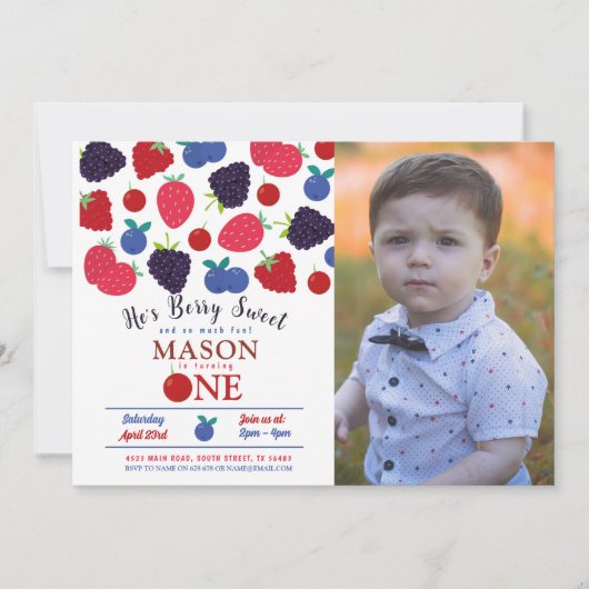 Invitation Berry Sweet One First Birthday Boys Fruit (Devant)