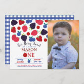 Invitation Berry Sweet One First Birthday Boys Fruit (Devant / Derrière)