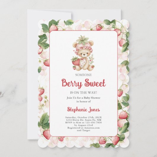 Invitation Berry Sweet Ours Baby shower fille (Devant)
