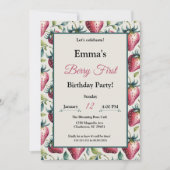 Invitation Berry Sweet Pastel Frame vert fraise Anniversaire (Devant)