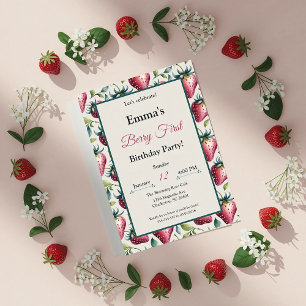 Invitation Berry Sweet Pastel Frame vert fraise Anniversaire