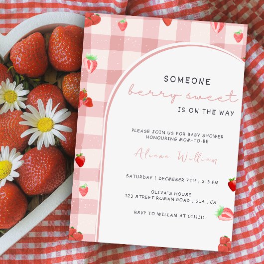 Invitation Berry Sweet Pink Fraise Baby shower coquette