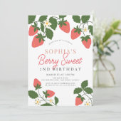 Invitation Berry Sweet Pink Fraise Floral 2e anniversaire (Debout devant)