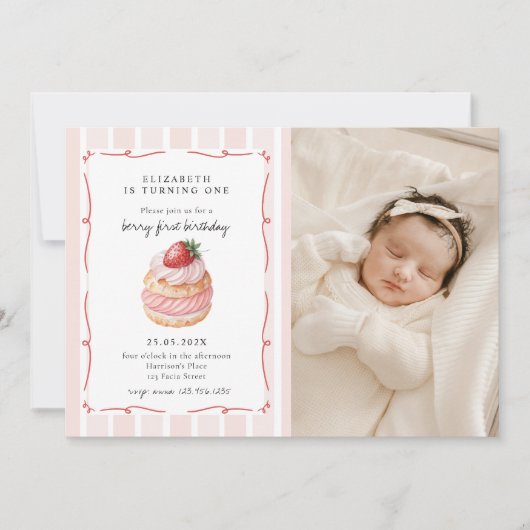 Invitation Berry Sweet Pink Photo Premier anniversaire (Devant)